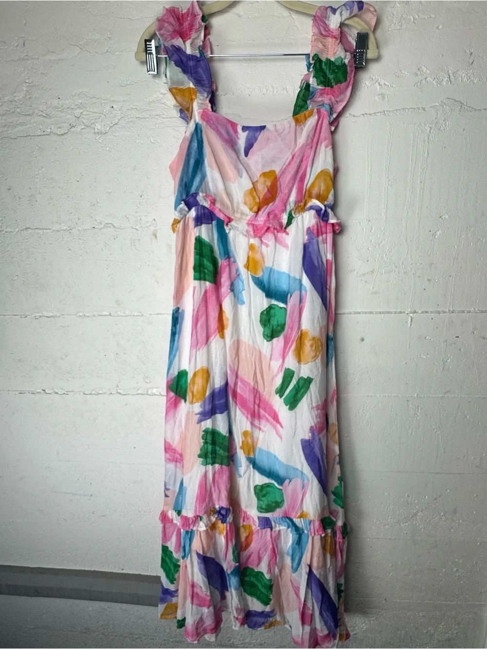 Blu Pepper‎ Pastel Watercolor Ruffle Strap Brush Stroke Ruffle Midi Sundress M